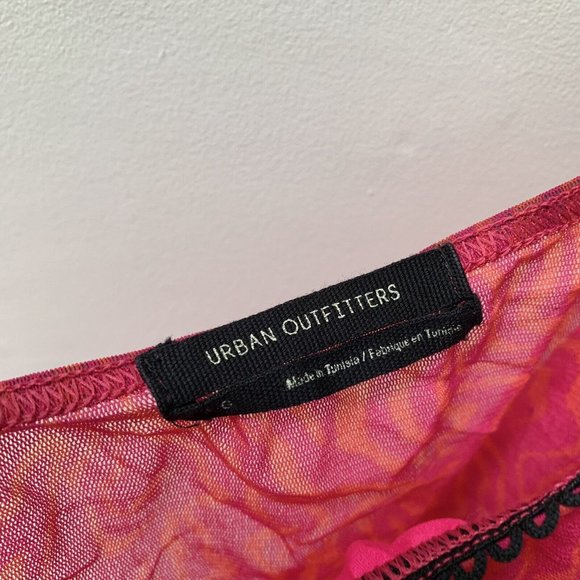 Urban Outfitters Pink Orange Mesh Button Up Top & Cropped Vest Size Large - Picture 5 of 16